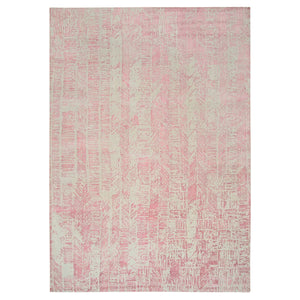 10'x14' Rose Pink, All Over Design Wool and Art Silk, Jacquard Hand Loomed, Oriental Rug FWR388902