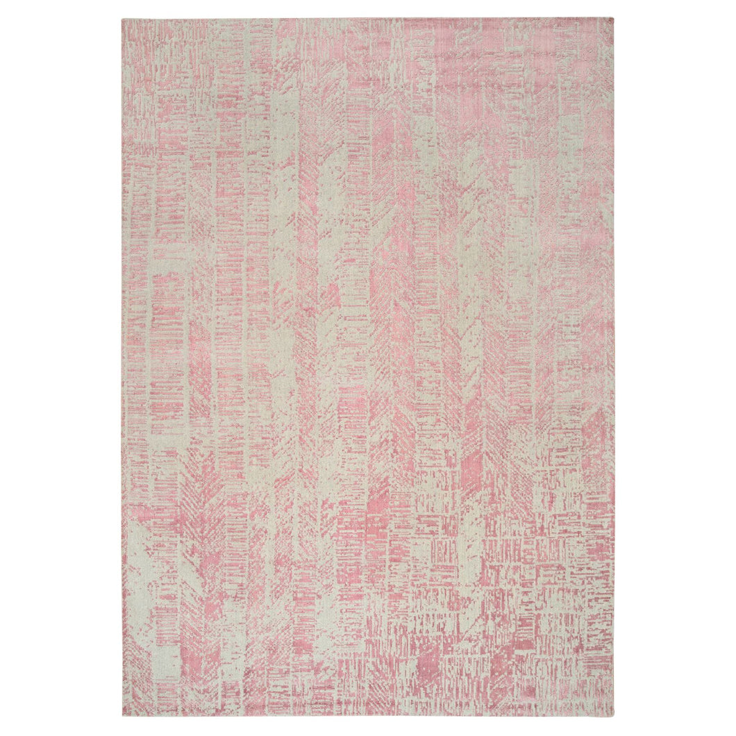 10'x14' Rose Pink, All Over Design Wool and Art Silk, Jacquard Hand Loomed, Oriental Rug FWR388902