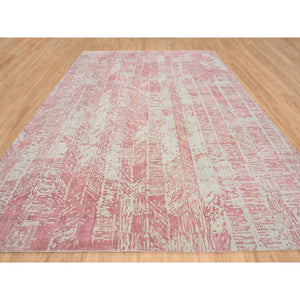 10'x14' Rose Pink, All Over Design Wool and Art Silk, Jacquard Hand Loomed, Oriental Rug FWR388902
