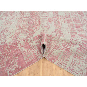 10'x14' Rose Pink, All Over Design Wool and Art Silk, Jacquard Hand Loomed, Oriental Rug FWR388902