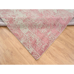 10'x14' Rose Pink, All Over Design Wool and Art Silk, Jacquard Hand Loomed, Oriental Rug FWR388902