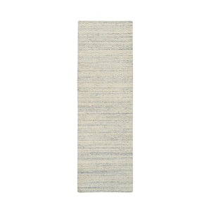 2'6"x7'10" Beige, Hand Loomed, Variegated Textured Modern Design Natural Wool, Runner Oriental Rug FWR388956