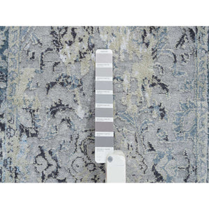 2'6"x6' Light Gray, Hand Knotted Broken Kashan Design, Pure Silk With Wool, Runner Oriental Rug FWR388968