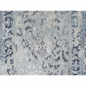 2'6"x6' Light Gray, Hand Knotted Broken Kashan Design, Pure Silk With Wool, Runner Oriental Rug FWR388968