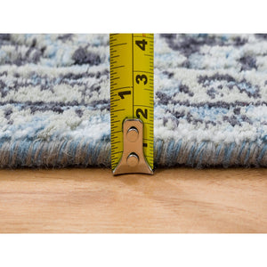 2'6"x6' Light Gray, Hand Knotted Broken Kashan Design, Pure Silk With Wool, Runner Oriental Rug FWR388968