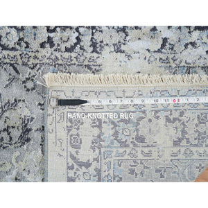 2'6"x6' Light Gray, Hand Knotted Broken Kashan Design, Pure Silk With Wool, Runner Oriental Rug FWR388968