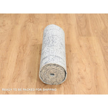 Load image into Gallery viewer, 2&#39;7&quot;x12&#39; Silver Gray, Hand Knotted, Erased Persian Design, Wool And Silk, Runner Oriental Rug FWR389004