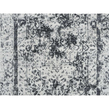 Load image into Gallery viewer, 2&#39;7&quot;x12&#39; Silver Gray, Wool And Silk Hand Knotted, Erased Persian Design, Runner Oriental Rug FWR389022