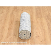Load image into Gallery viewer, 2&#39;7&quot;x12&#39; Silver Gray, Wool And Silk Hand Knotted, Erased Persian Design, Runner Oriental Rug FWR389022