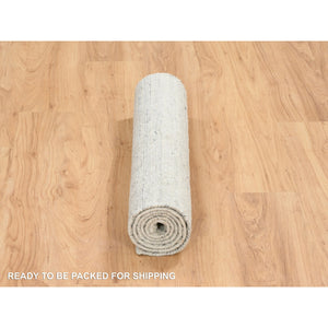2'6"x6' Beige, Variegated Textured Modern Design, Extra Soft Wool Hand Loomed, Runner Oriental Rug FWR389034