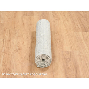 2'6"x6' Beige, Hand Loomed Variegated Textured Modern Design, Organic Wool, Runner Oriental Rug FWR389040
