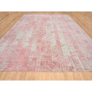 11'10"x15'1" Rose Pink, Jacquard Hand Loomed, All Over Design Wool and Art Silk, Oversized Oriental Rug FWR389046