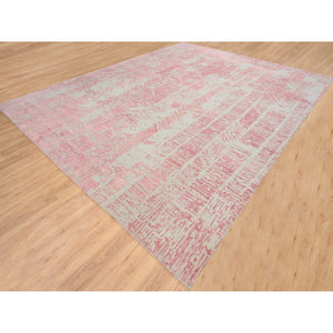 11'10"x15'1" Rose Pink, Jacquard Hand Loomed, All Over Design Wool and Art Silk, Oversized Oriental Rug FWR389046