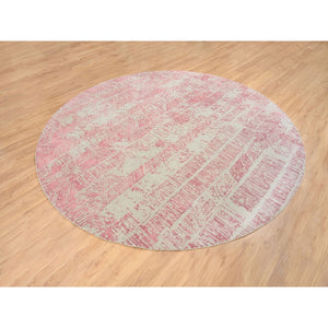 10'x10' Rose Pink, Wool And Art Silk Jacquard Hand Loomed, All Over Design, Round Oriental Rug FWR389052