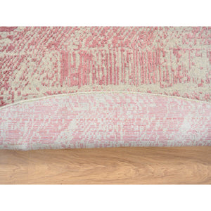 10'x10' Rose Pink, Wool And Art Silk Jacquard Hand Loomed, All Over Design, Round Oriental Rug FWR389052