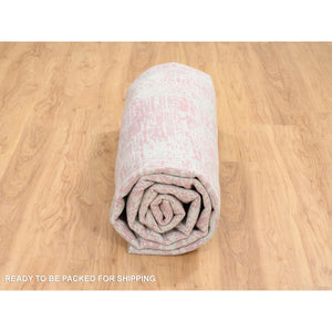 10'x10' Rose Pink, Wool And Art Silk Jacquard Hand Loomed, All Over Design, Round Oriental Rug FWR389052