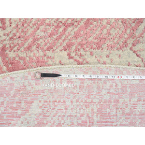 10'x10' Rose Pink, Wool And Art Silk Jacquard Hand Loomed, All Over Design, Round Oriental Rug FWR389052