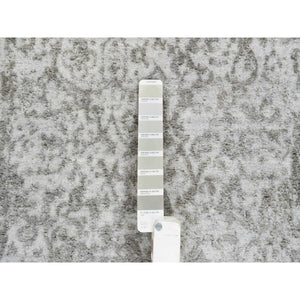 2'6"x12'1" Gray, Wool And Pure Silk, Hand Knotted, Broken Persian Design, Runner Oriental Rug FWR389070