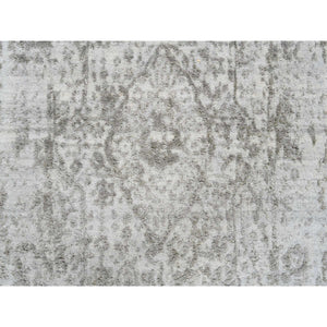2'6"x12'1" Gray, Wool And Pure Silk, Hand Knotted, Broken Persian Design, Runner Oriental Rug FWR389070