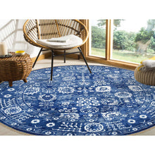 Load image into Gallery viewer, 10&#39;2&quot;x10&#39;2&quot; Denim Blue, Tabriz With All Over Motifs Tone On Tone, Wool And Silk Hand Knotted, Round Oriental Rug FWR389082