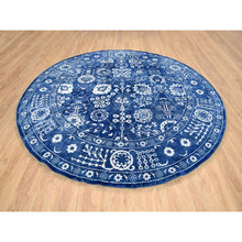 Load image into Gallery viewer, 10&#39;2&quot;x10&#39;2&quot; Denim Blue, Tabriz With All Over Motifs Tone On Tone, Wool And Silk Hand Knotted, Round Oriental Rug FWR389082