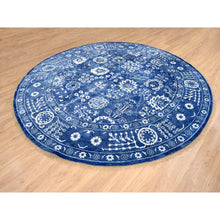 Load image into Gallery viewer, 10&#39;2&quot;x10&#39;2&quot; Denim Blue, Tabriz With All Over Motifs Tone On Tone, Wool And Silk Hand Knotted, Round Oriental Rug FWR389082