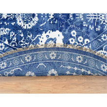 Load image into Gallery viewer, 10&#39;2&quot;x10&#39;2&quot; Denim Blue, Tabriz With All Over Motifs Tone On Tone, Wool And Silk Hand Knotted, Round Oriental Rug FWR389082