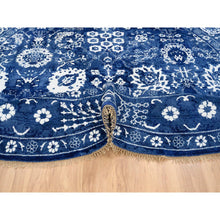 Load image into Gallery viewer, 10&#39;2&quot;x10&#39;2&quot; Denim Blue, Tabriz With All Over Motifs Tone On Tone, Wool And Silk Hand Knotted, Round Oriental Rug FWR389082