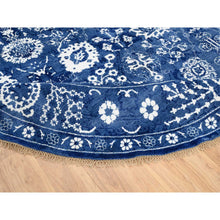 Load image into Gallery viewer, 10&#39;2&quot;x10&#39;2&quot; Denim Blue, Tabriz With All Over Motifs Tone On Tone, Wool And Silk Hand Knotted, Round Oriental Rug FWR389082
