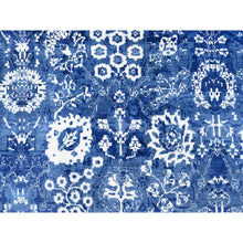 Load image into Gallery viewer, 10&#39;2&quot;x10&#39;2&quot; Denim Blue, Tabriz With All Over Motifs Tone On Tone, Wool And Silk Hand Knotted, Round Oriental Rug FWR389082