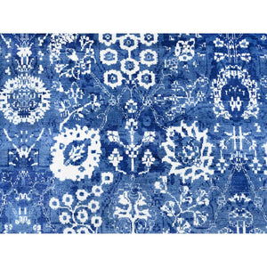 10'2"x10'2" Denim Blue, Tabriz With All Over Motifs Tone On Tone, Wool And Silk Hand Knotted, Round Oriental Rug FWR389082