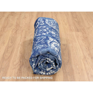 10'2"x10'2" Denim Blue, Tabriz With All Over Motifs Tone On Tone, Wool And Silk Hand Knotted, Round Oriental Rug FWR389082