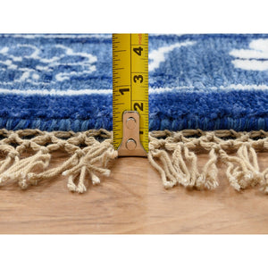 10'2"x10'2" Denim Blue, Tabriz With All Over Motifs Tone On Tone, Wool And Silk Hand Knotted, Round Oriental Rug FWR389082