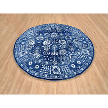 Load image into Gallery viewer, 8&#39;2&quot;x8&#39;2&quot; Denim Blue, Wool And Silk Hand Knotted, Tabriz With All Over Motifs Tone On Tone, Round Oriental Rug FWR389094