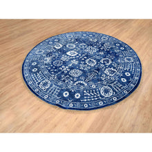 Load image into Gallery viewer, 8&#39;2&quot;x8&#39;2&quot; Denim Blue, Wool And Silk Hand Knotted, Tabriz With All Over Motifs Tone On Tone, Round Oriental Rug FWR389094