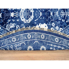 Load image into Gallery viewer, 8&#39;2&quot;x8&#39;2&quot; Denim Blue, Wool And Silk Hand Knotted, Tabriz With All Over Motifs Tone On Tone, Round Oriental Rug FWR389094