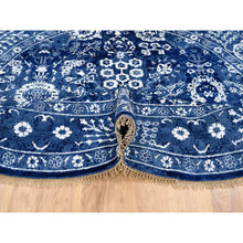 Load image into Gallery viewer, 8&#39;2&quot;x8&#39;2&quot; Denim Blue, Wool And Silk Hand Knotted, Tabriz With All Over Motifs Tone On Tone, Round Oriental Rug FWR389094