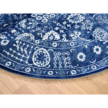 Load image into Gallery viewer, 8&#39;2&quot;x8&#39;2&quot; Denim Blue, Wool And Silk Hand Knotted, Tabriz With All Over Motifs Tone On Tone, Round Oriental Rug FWR389094