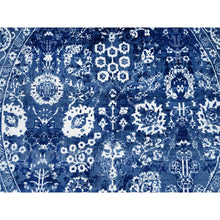 Load image into Gallery viewer, 8&#39;2&quot;x8&#39;2&quot; Denim Blue, Wool And Silk Hand Knotted, Tabriz With All Over Motifs Tone On Tone, Round Oriental Rug FWR389094