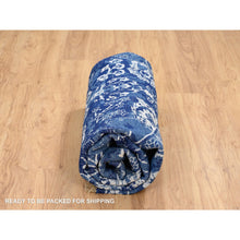 Load image into Gallery viewer, 8&#39;2&quot;x8&#39;2&quot; Denim Blue, Wool And Silk Hand Knotted, Tabriz With All Over Motifs Tone On Tone, Round Oriental Rug FWR389094