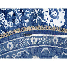 Load image into Gallery viewer, 8&#39;2&quot;x8&#39;2&quot; Denim Blue, Wool And Silk Hand Knotted, Tabriz With All Over Motifs Tone On Tone, Round Oriental Rug FWR389094