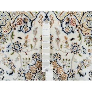 4'2"x4'2" Ivory, Hand Knotted, Nain with Center Medallion Flower Design, Wool, 250 KPSI, Square Oriental Rug FWR389178