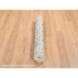 4'2"x4'2" Ivory, Hand Knotted, Nain with Center Medallion Flower Design, Wool, 250 KPSI, Square Oriental Rug FWR389178