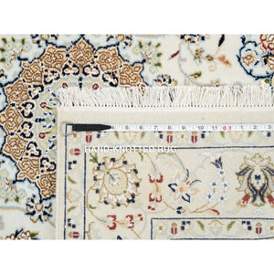4'2"x4'2" Ivory, Hand Knotted, Nain with Center Medallion Flower Design, Wool, 250 KPSI, Square Oriental Rug FWR389178