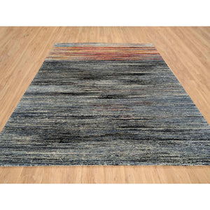 8'4"x9'10" Colorful, Modern Stripe Design, Natural Dyes Thick and Plush, Ghazni Wool Hand Knotted, Oriental Rug FWR389196