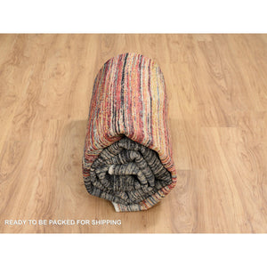 8'4"x9'10" Colorful, Modern Stripe Design, Natural Dyes Thick and Plush, Ghazni Wool Hand Knotted, Oriental Rug FWR389196