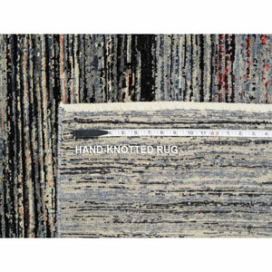 8'4"x9'10" Colorful, Modern Stripe Design, Natural Dyes Thick and Plush, Ghazni Wool Hand Knotted, Oriental Rug FWR389196