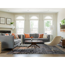 Load image into Gallery viewer, 8&#39;x10&#39; Black and Gray, Ghazni Wool and Silk Modern Colorful Stripe Design, Hand Knotted, Oriental Rug FWR389202