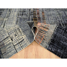Load image into Gallery viewer, 8&#39;x10&#39; Black and Gray, Ghazni Wool and Silk Modern Colorful Stripe Design, Hand Knotted, Oriental Rug FWR389202