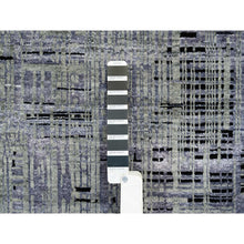 Load image into Gallery viewer, 8&#39;x10&#39; Black and Gray, Ghazni Wool and Silk Modern Colorful Stripe Design, Hand Knotted, Oriental Rug FWR389202